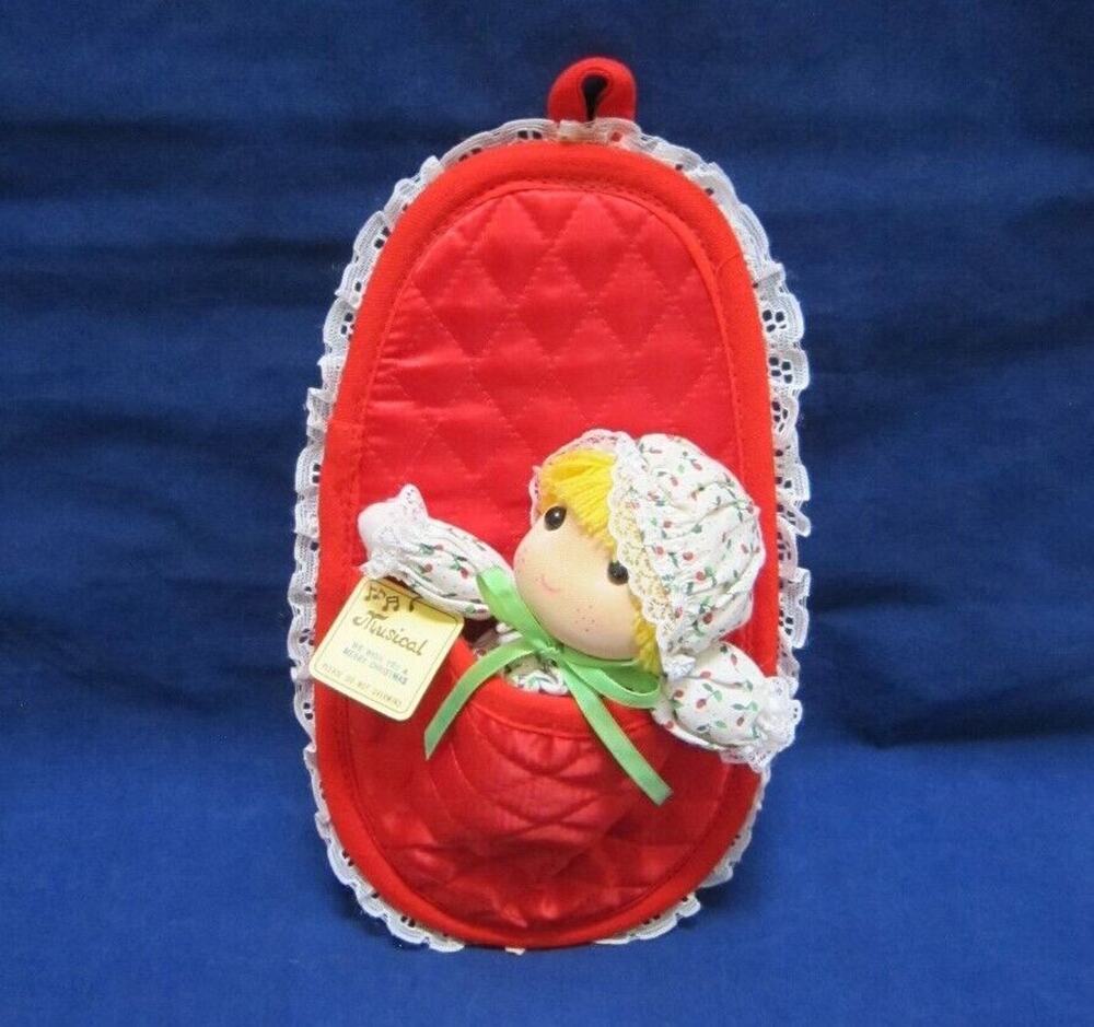 Vintage Christmas Musical Baby Doll George Good Music Box Wish You a Merry X'mas